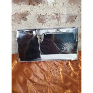 Black Velvet Frame Handbag With Matching Velvet Gloves Z